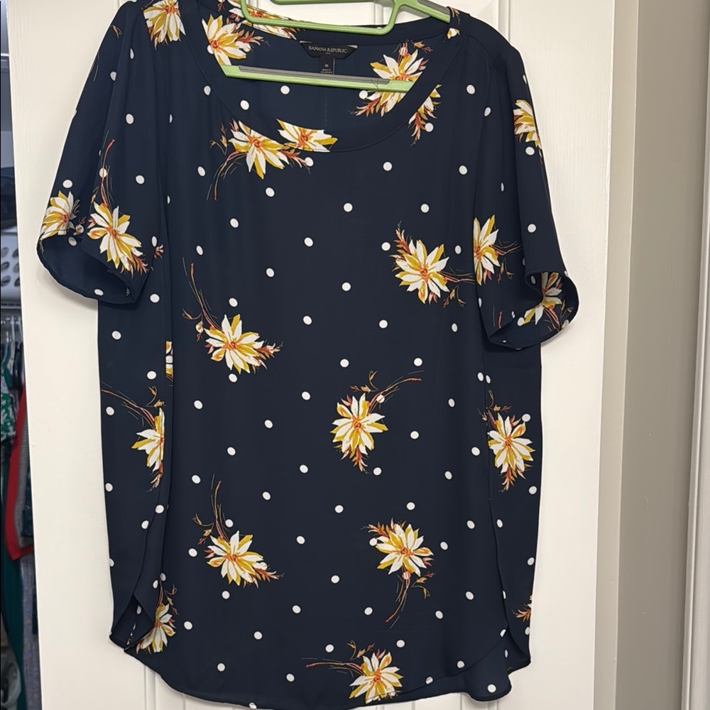 Banana Republic Women's Navy Floral Polka Dot Top